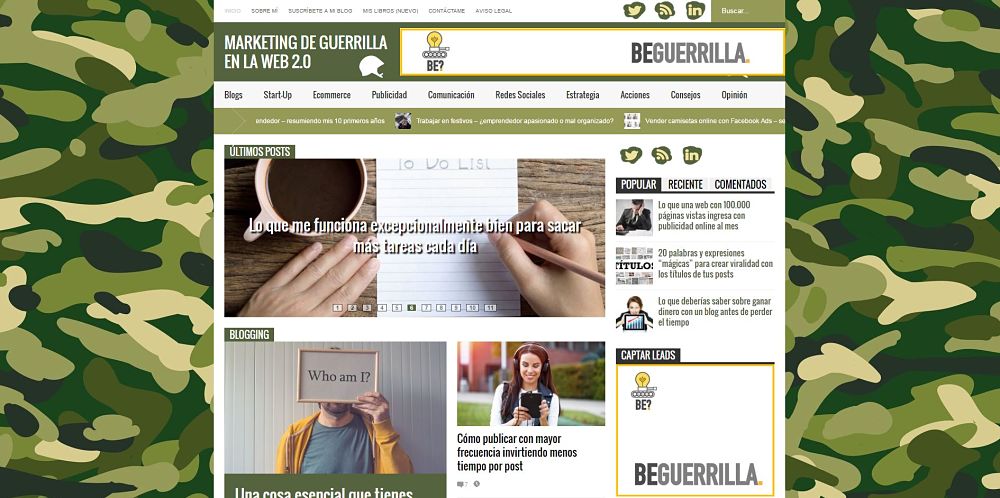 Blogs conocidos que usan todavía el blog como portada o página de inicio - Marketing de Guerilla de Carlos Bravo