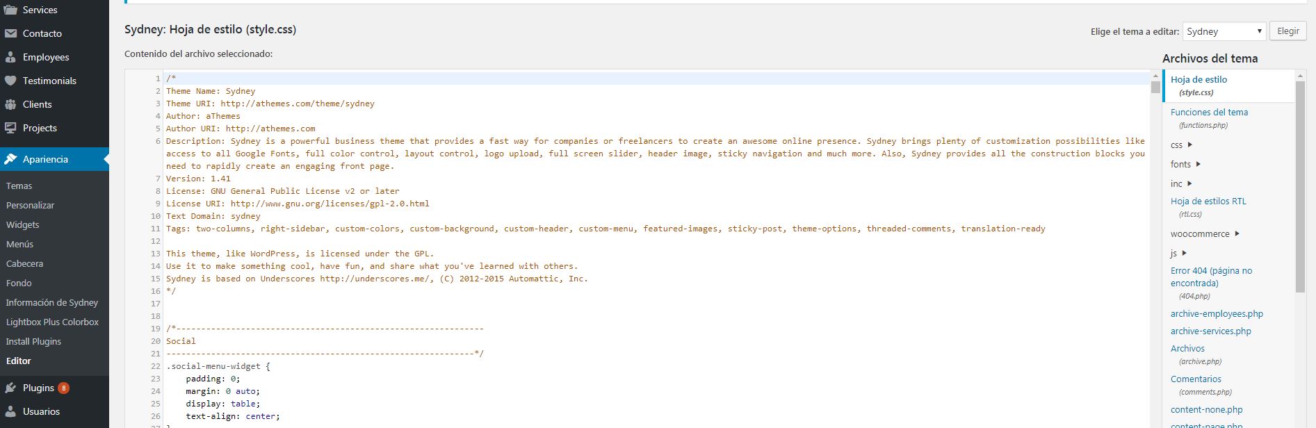 Archivos de tema código cambios en wordpress 4.9