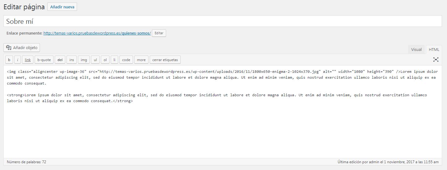 actualización wordpress 4.9 ejemplo de edición código en una página o post